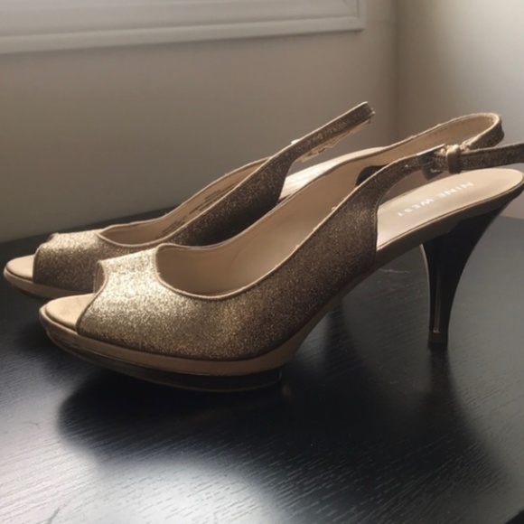 Nine West Gold Glitter Heels 3.5 inch - Picture 1 of 2